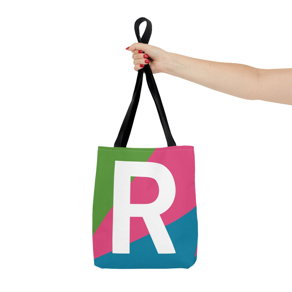 Monogram 'R' Colorblock Tote Bag — Personalized Initial R Shoulder Tote