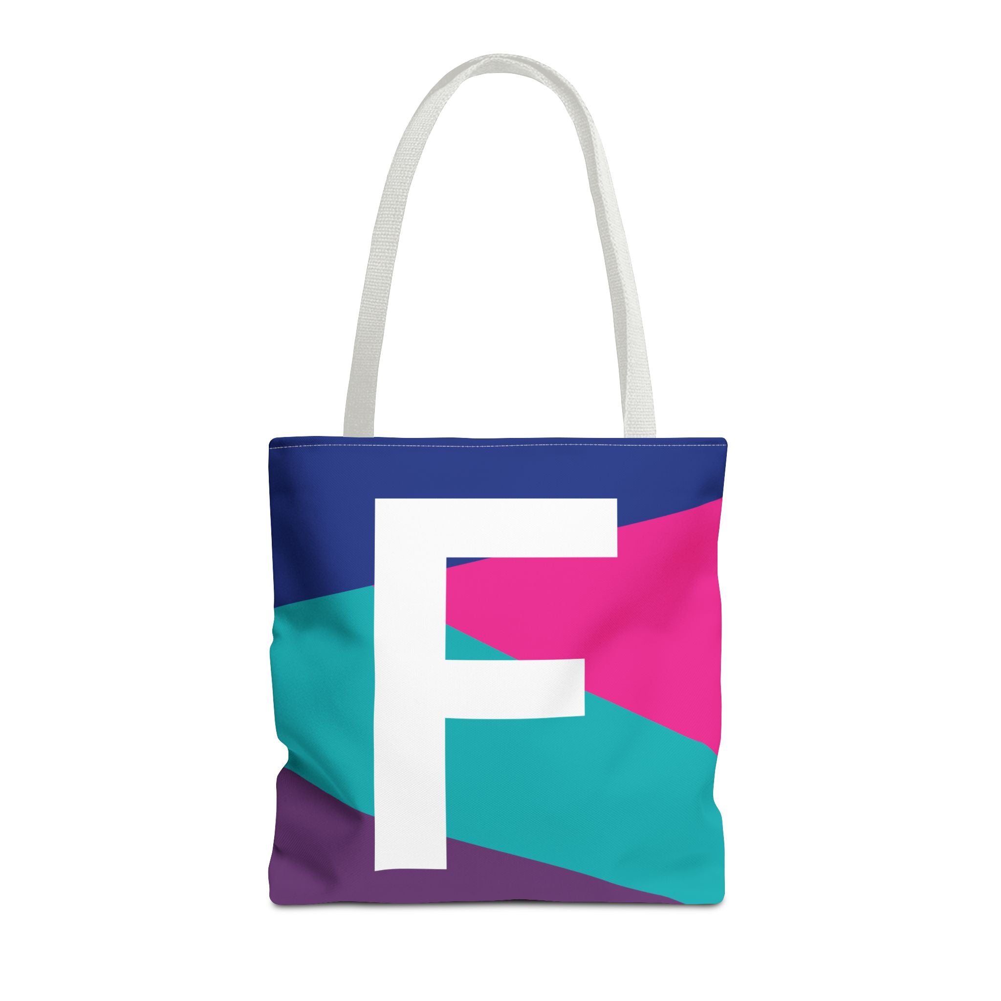 Monogram 'F' Colorblock Tote Bag — Personalized Initial F Shoulder Tote