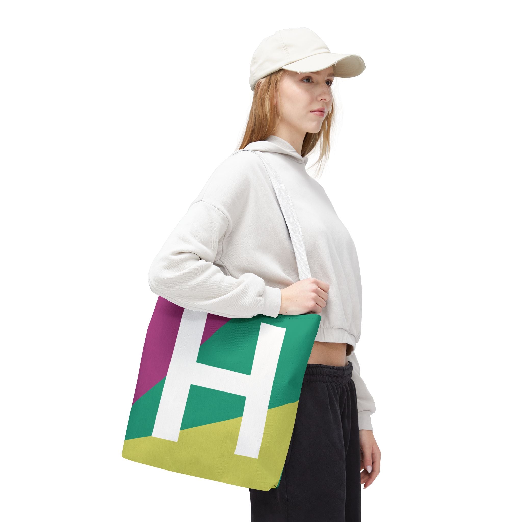 Monogram 'H' Colorblock Tote Bag — Personalized Initial H Shoulder Tote
