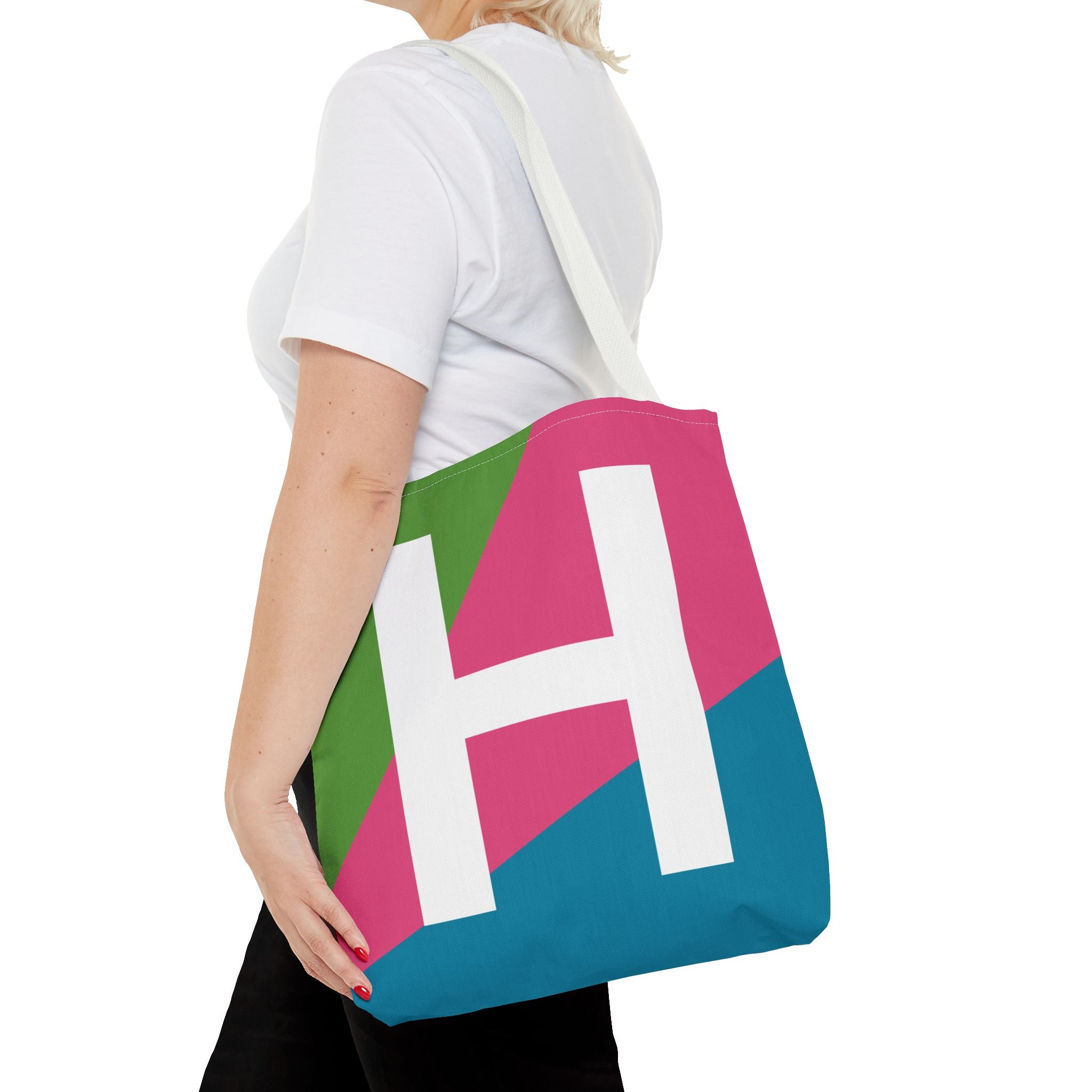 Monogram 'H' Colorblock Tote Bag — Personalized Initial H Shoulder Tote