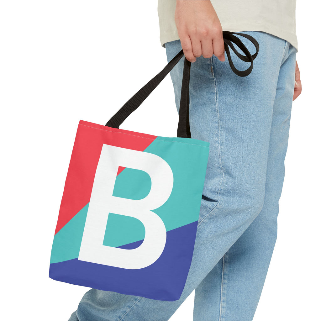 Monogram 'B' Colorblock Tote Bag — Personalized Initial B Shoulder Tote
