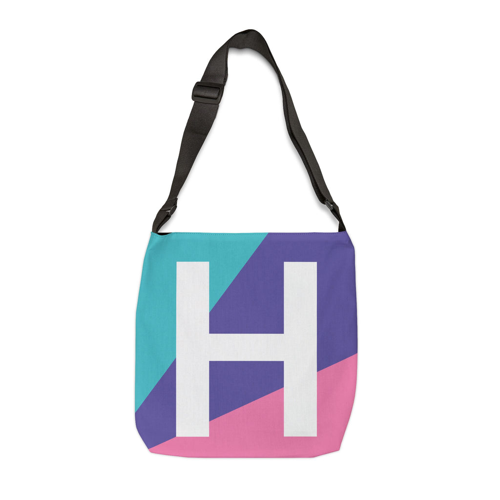 Initial Letter 'H' Colorblock Adjustable Tote Bag — Monogram Alphabet Shoulder Bag