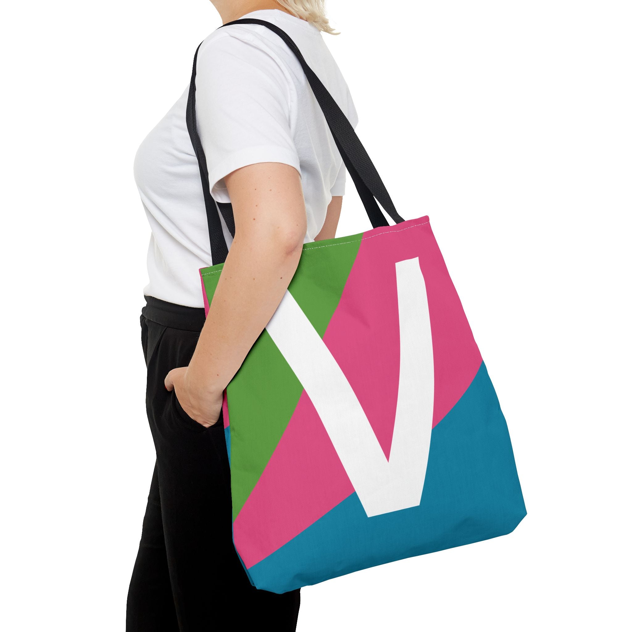 Monogram 'V' Colorblock Tote Bag — Personalized Initial V Shoulder Tote
