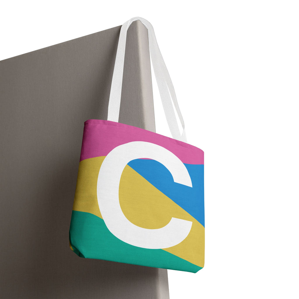 Monogram 'C' Colorblock Tote Bag — Personalized Initial C Shoulder Tote