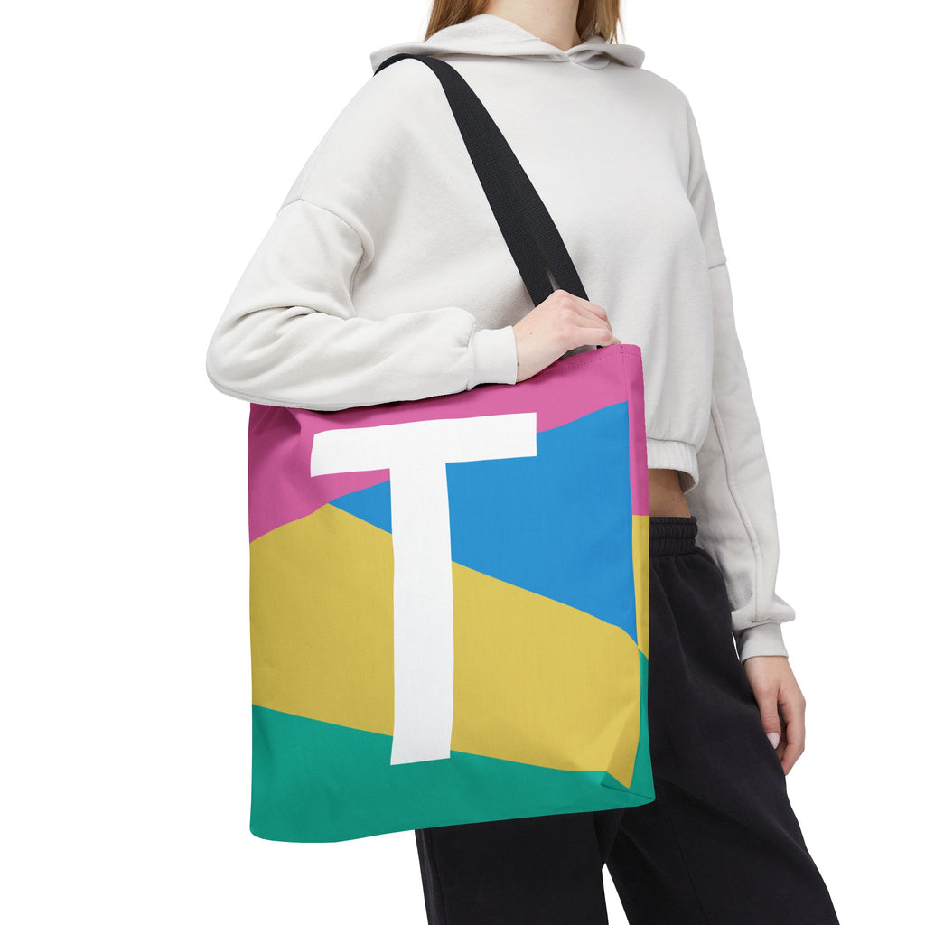 Monogram 'T' Colorblock Tote Bag — Personalized Initial T Shoulder Tote