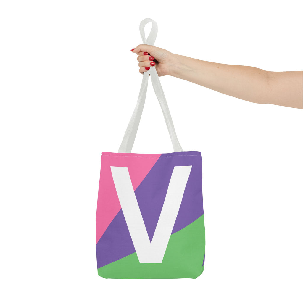 Monogram 'V' Colorblock Tote Bag — Personalized Initial V Shoulder Tote