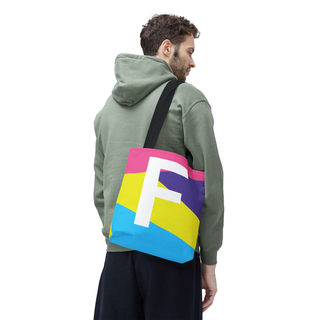 Monogram 'F' Colorblock Tote Bag — Personalized Initial F Shoulder Tote