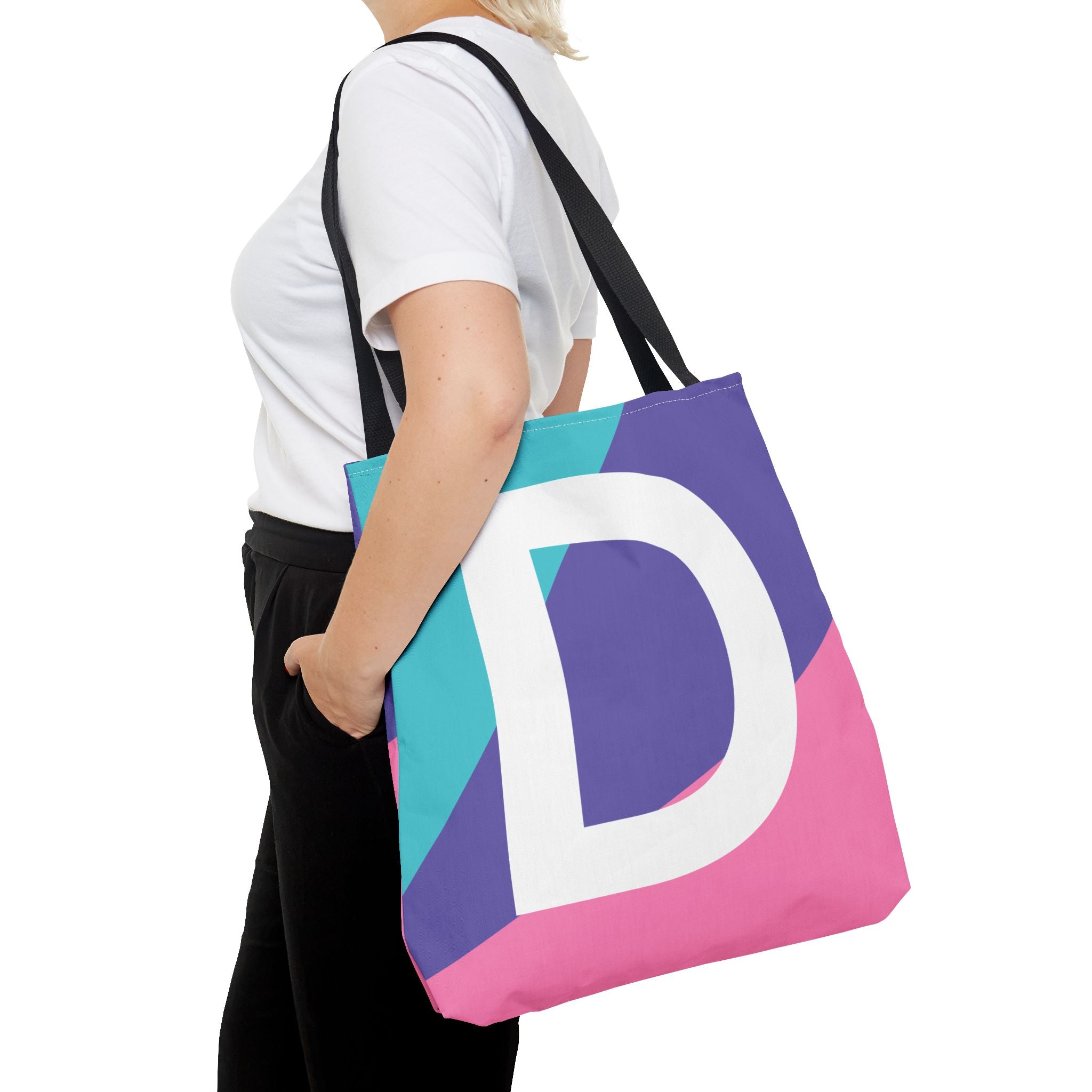 Monogram 'D' Colorblock Tote Bag — Personalized Initial D Shoulder Tote