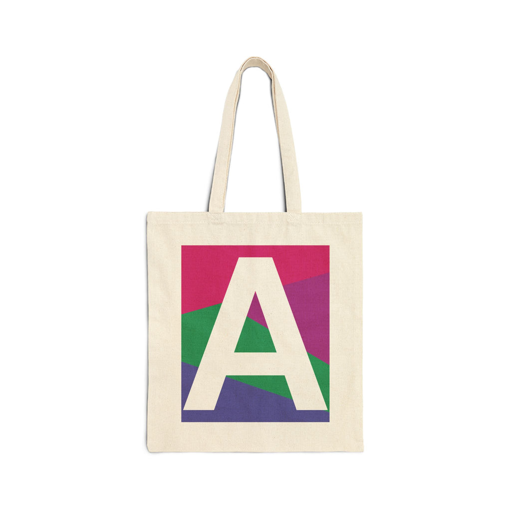 Initial A Colorblock Canvas Tote Bag — Monogram Letter A Reusable Grocery Tote