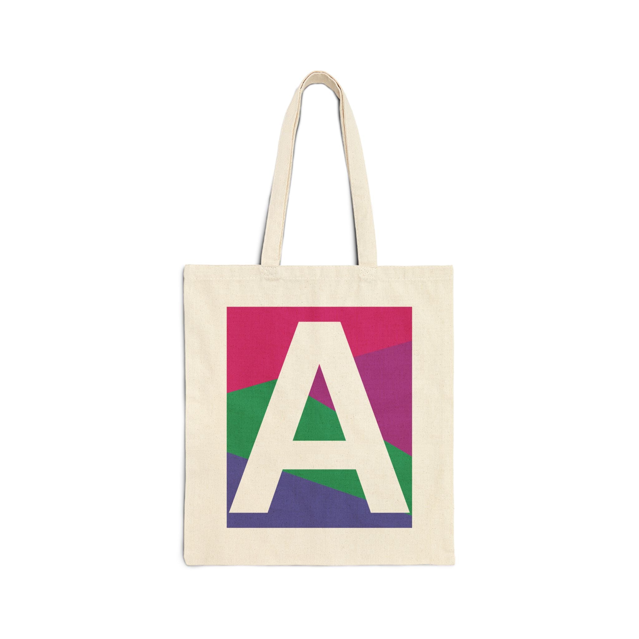 Initial A Colorblock Canvas Tote Bag — Monogram Letter A Reusable Grocery Tote