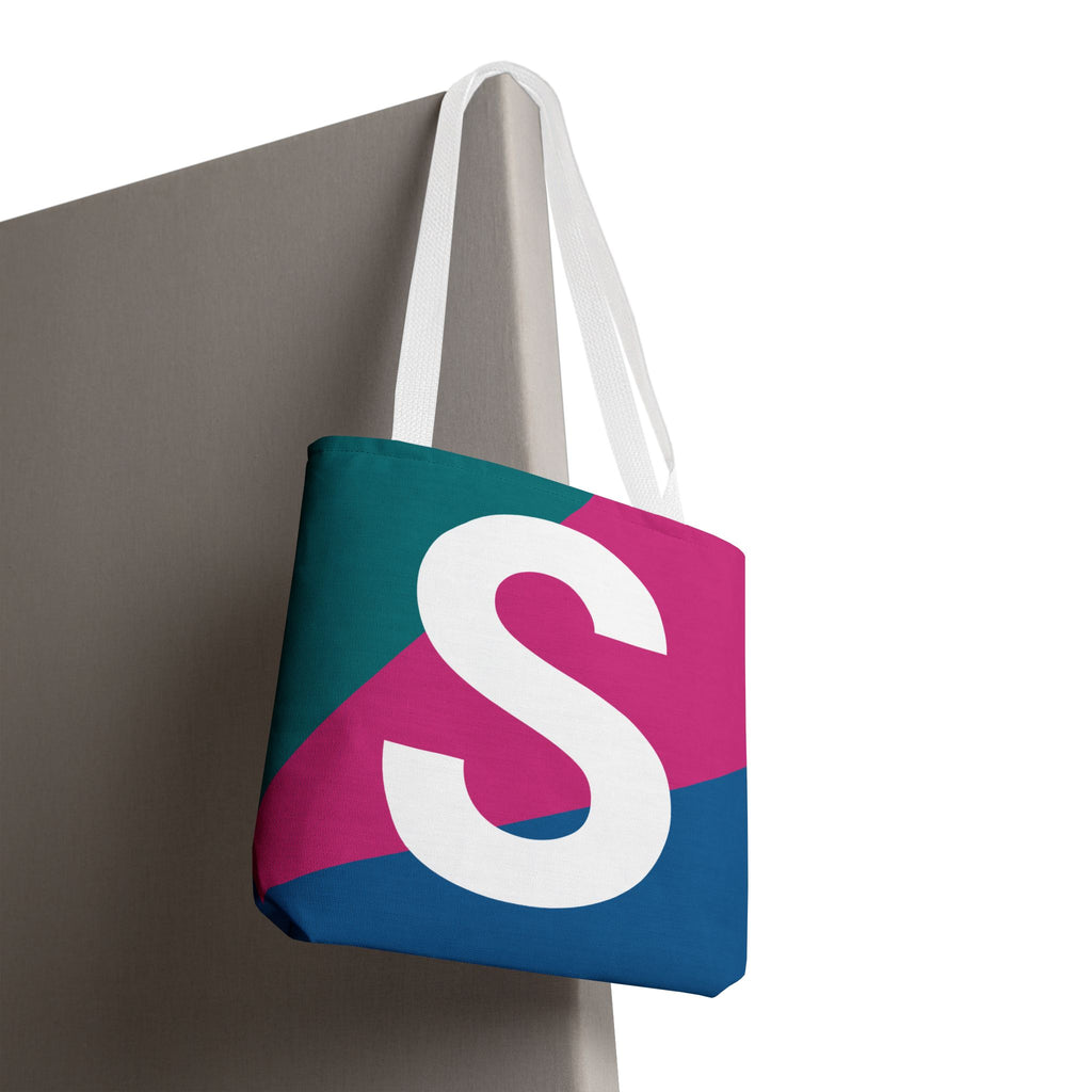 Monogram 'S' Colorblock Tote Bag — Personalized Initial S Shoulder Tote