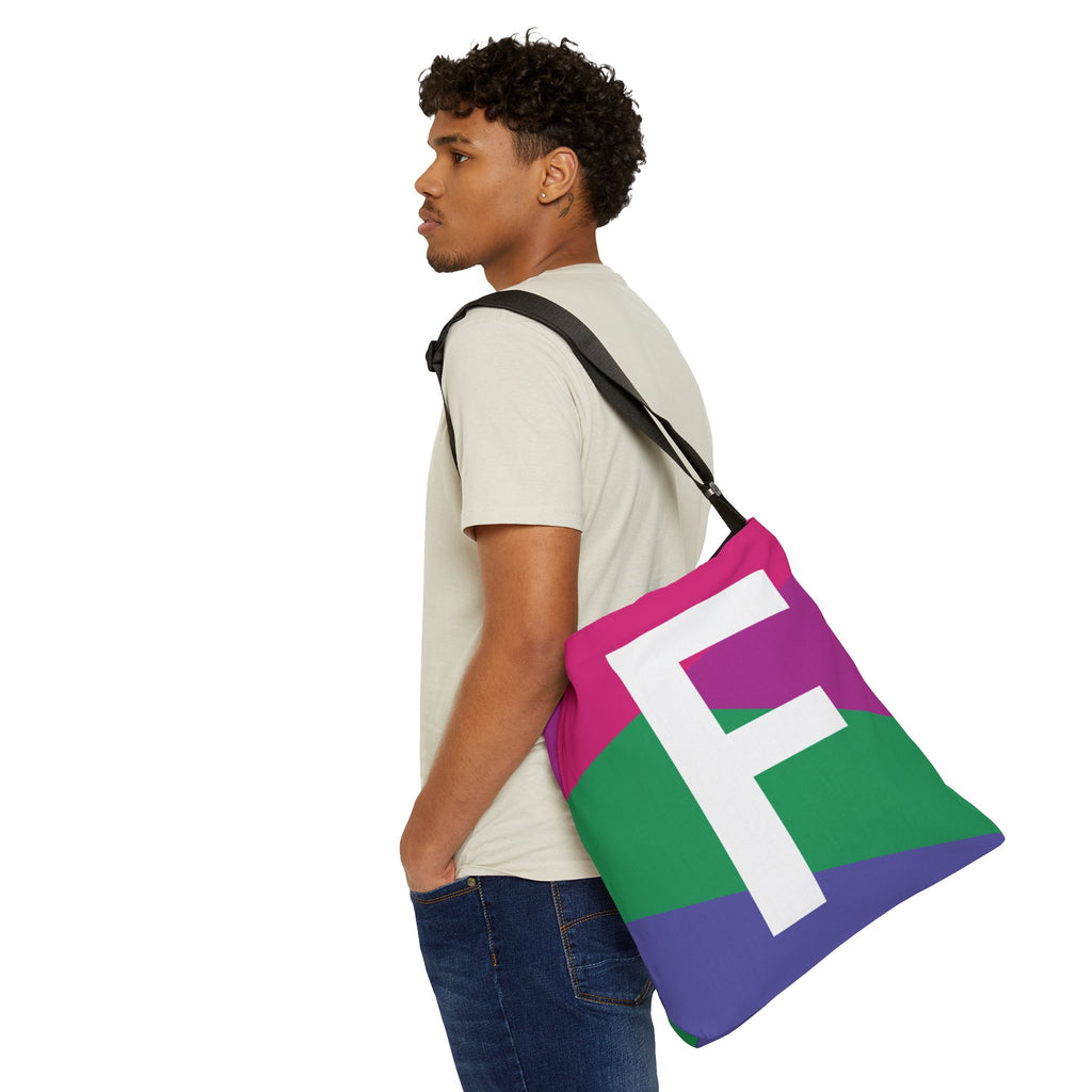 Initial Letter 'F' Colorblock Adjustable Tote Bag — Monogram Alphabet Shoulder Bag
