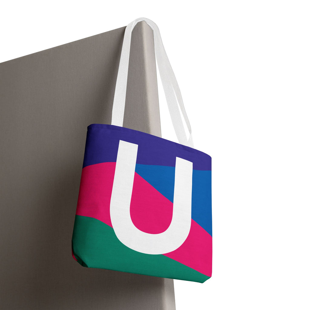 Monogram 'U' Colorblock Tote Bag — Personalized Initial U Shoulder Tote