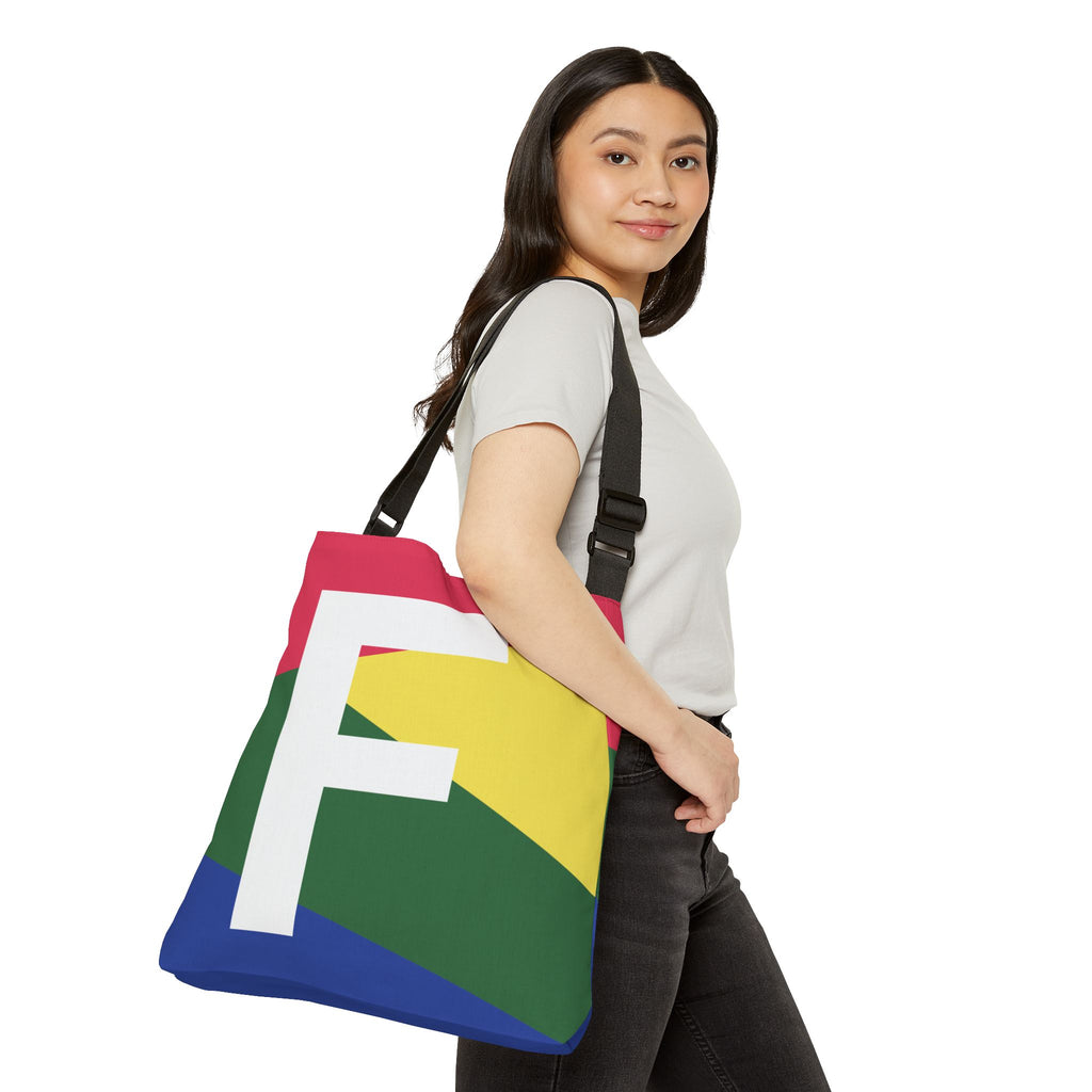 Initial Letter 'F' Colorblock Adjustable Tote Bag — Monogram Alphabet Shoulder Bag
