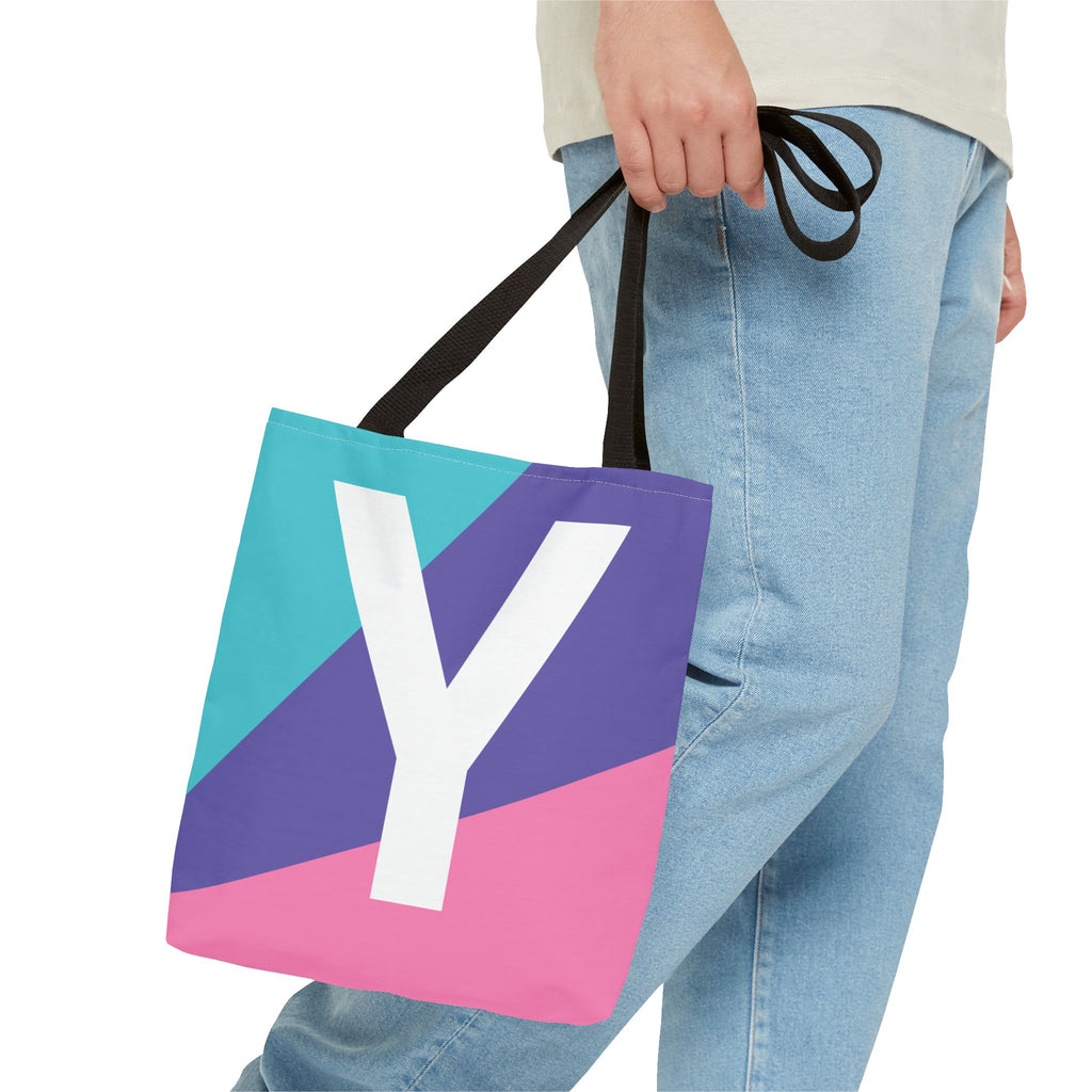 Monogram 'Y' Colorblock Tote Bag — Personalized Initial Y Shoulder Tote