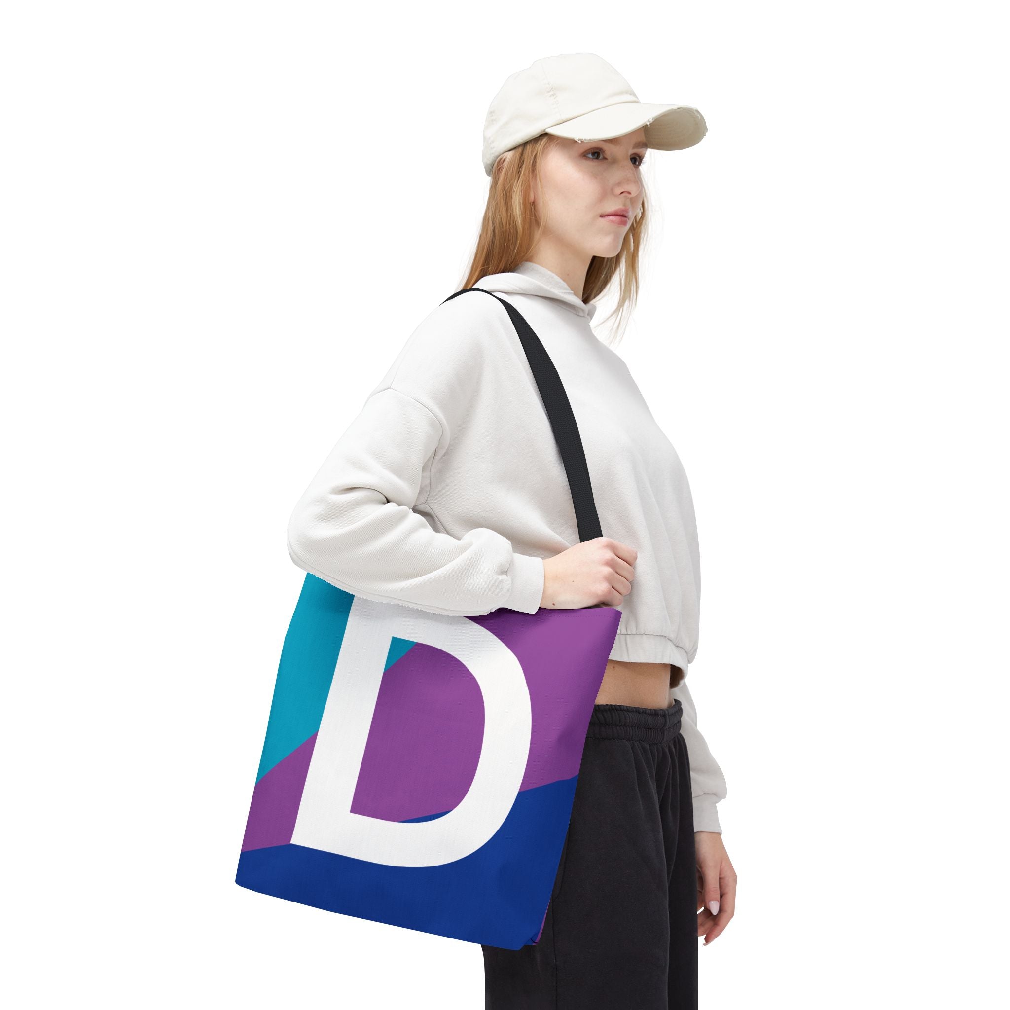 Monogram 'D' Colorblock Tote Bag — Personalized Initial D Shoulder Tote