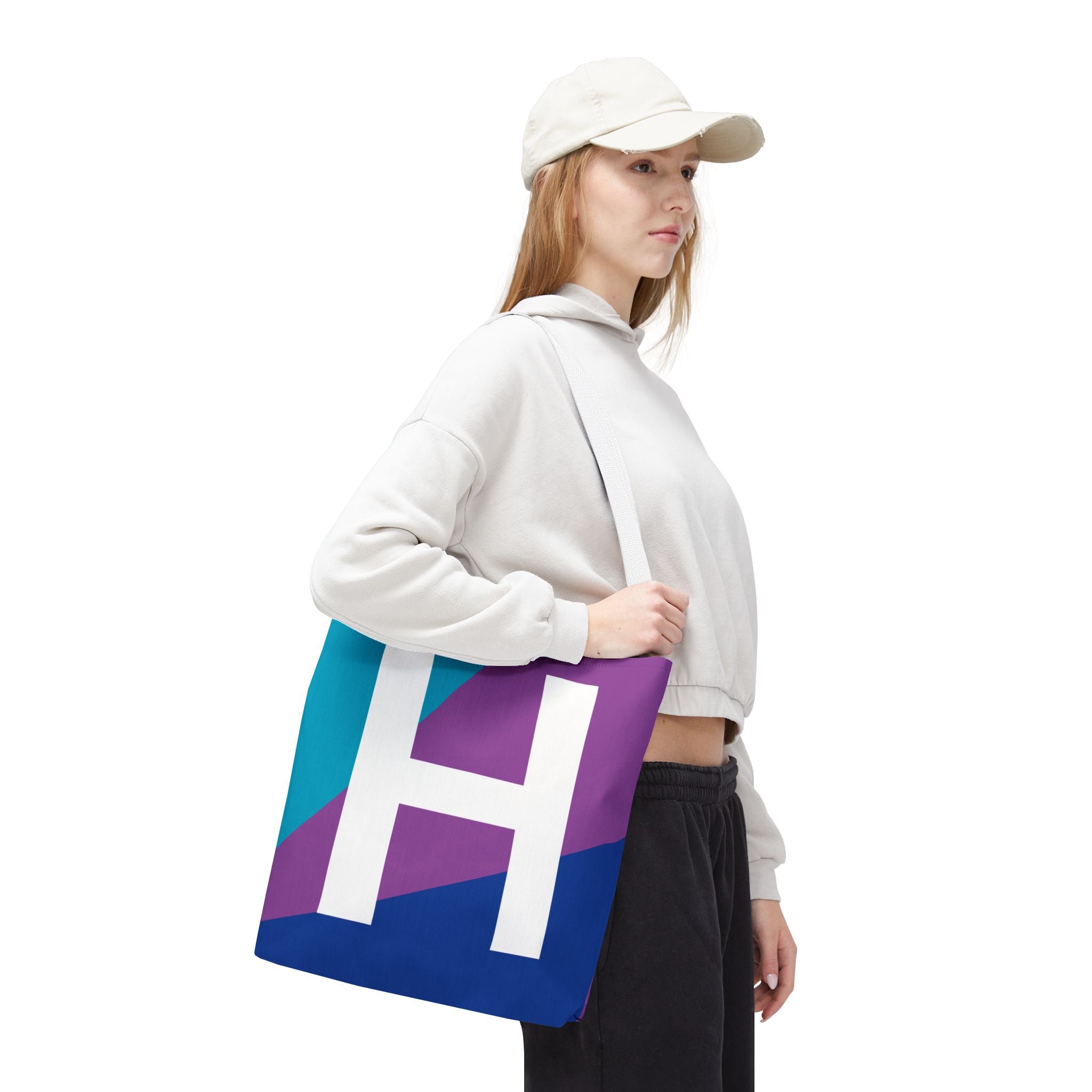 Monogram 'H' Colorblock Tote Bag — Personalized Initial H Shoulder Tote