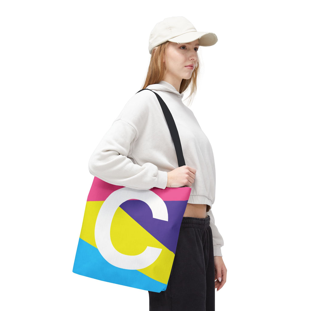 Monogram 'C' Colorblock Tote Bag — Personalized Initial C Shoulder Tote
