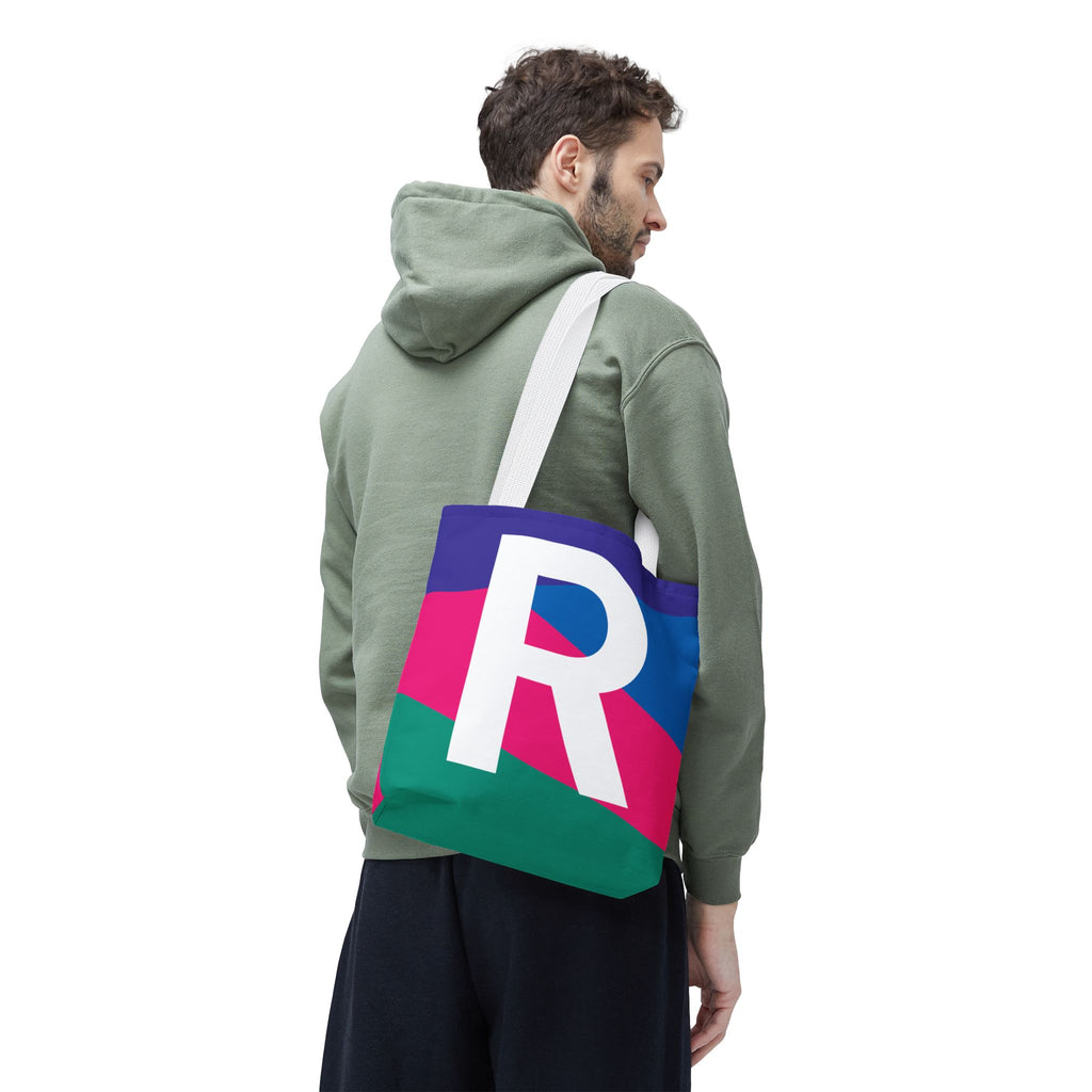 Monogram 'R' Colorblock Tote Bag — Personalized Initial R Shoulder Tote