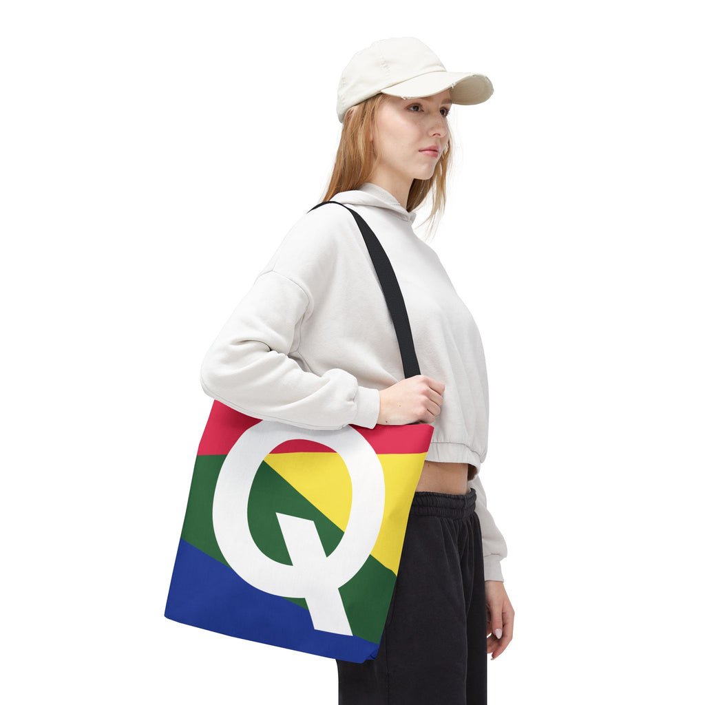 Monogram 'Q' Colorblock Tote Bag — Personalized Initial Q Shoulder Tote