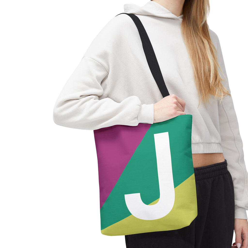 Monogram 'J' Colorblock Tote Bag — Personalized Initial J Shoulder Tote
