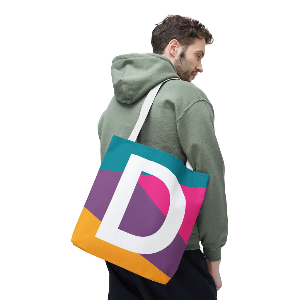Monogram 'D' Colorblock Tote Bag — Personalized Initial D Shoulder Tote