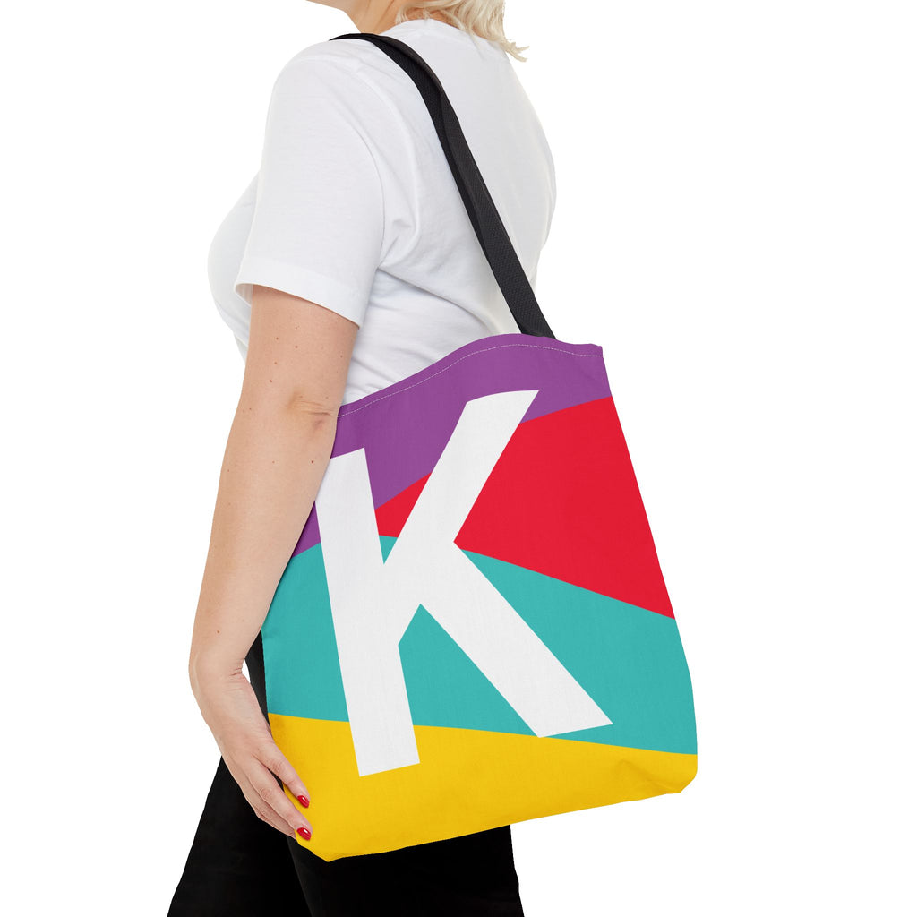 Monogram 'K' Colorblock Tote Bag — Personalized Initial K Shoulder Tote