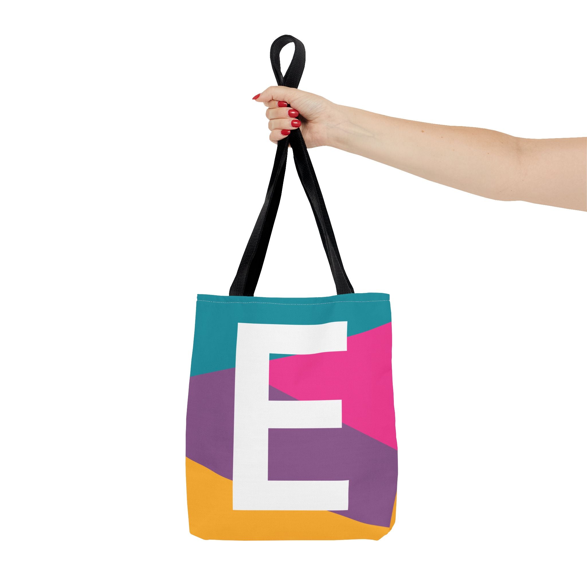 Monogram 'E' Colorblock Tote Bag — Personalized Initial E Shoulder Tote