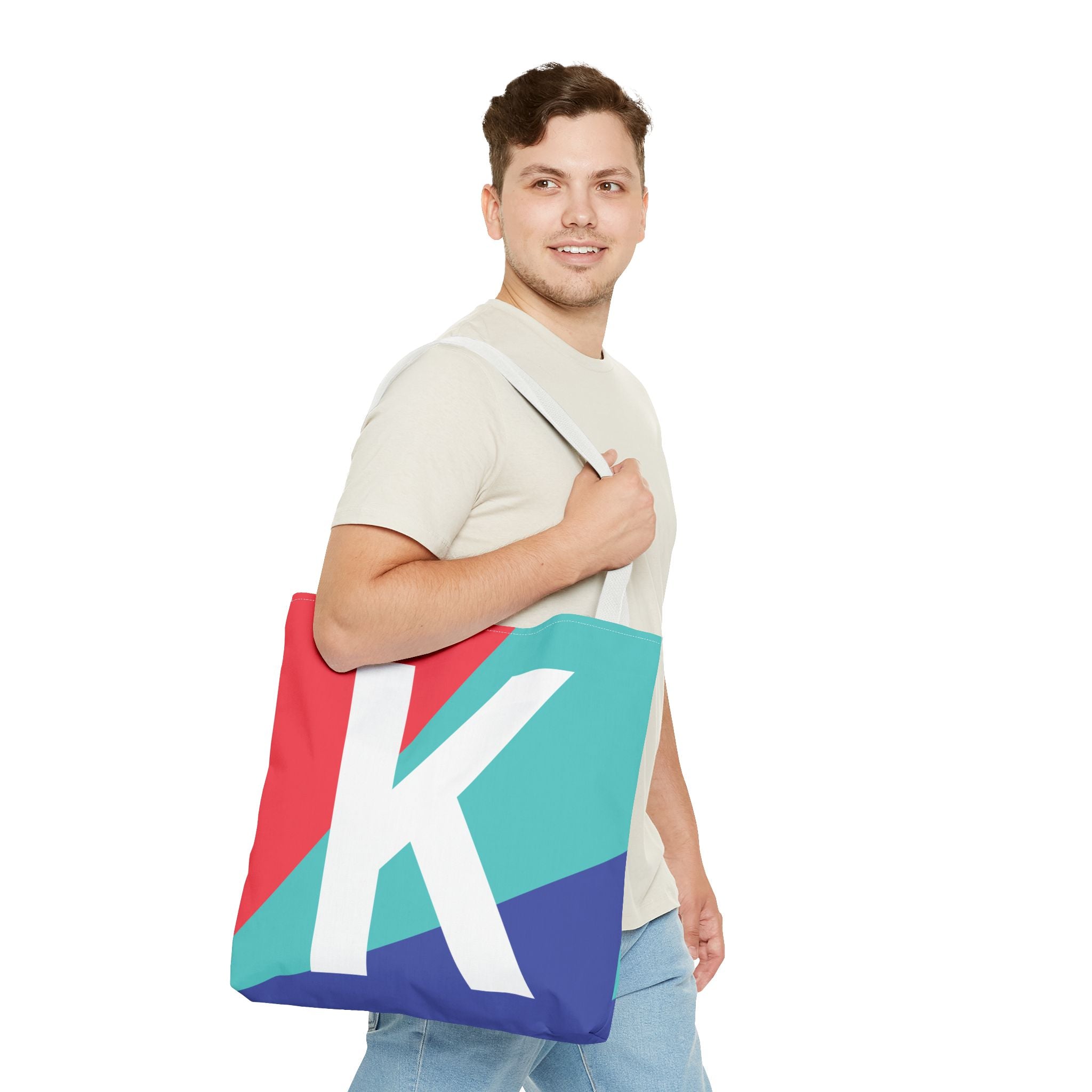 Monogram 'K' Colorblock Tote Bag — Personalized Initial K Shoulder Tote