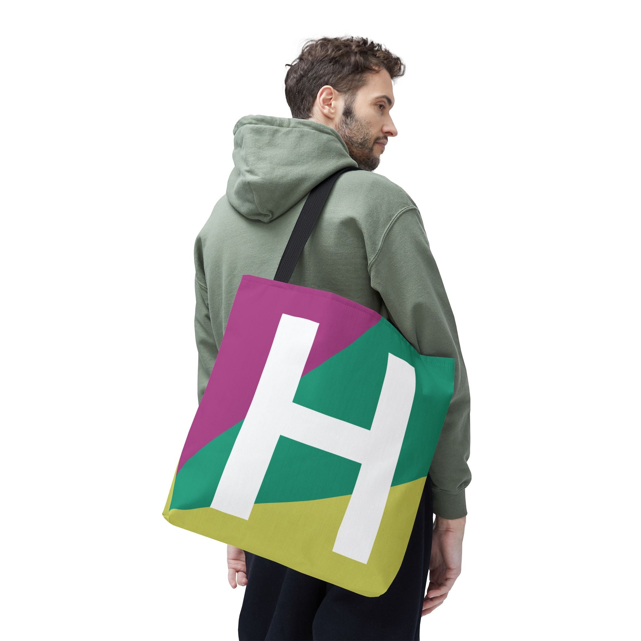 Monogram 'H' Colorblock Tote Bag — Personalized Initial H Shoulder Tote