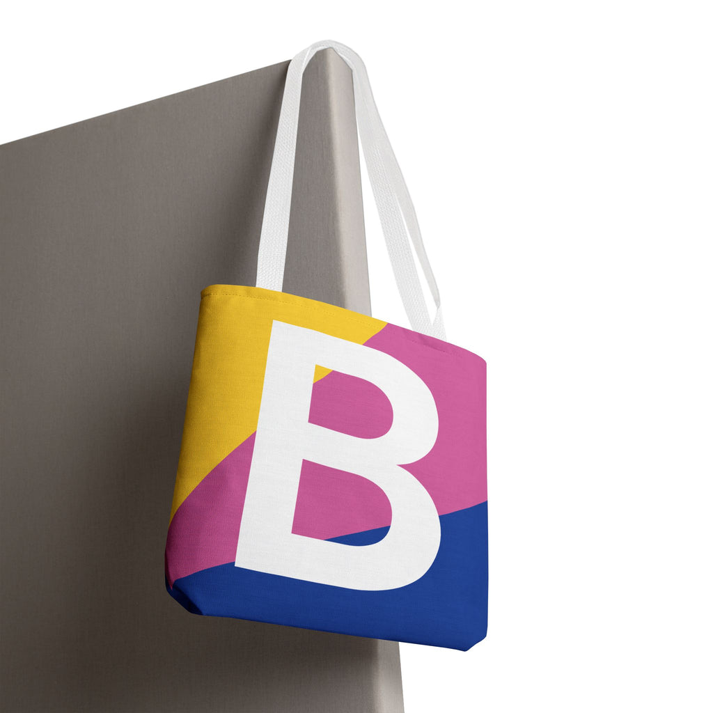 Monogram 'B' Colorblock Tote Bag — Personalized Initial B Shoulder Tote