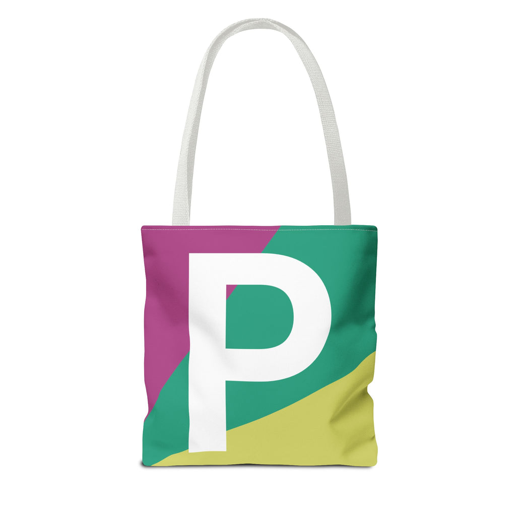 Monogram 'P' Colorblock Tote Bag — Personalized Initial P Shoulder Tote