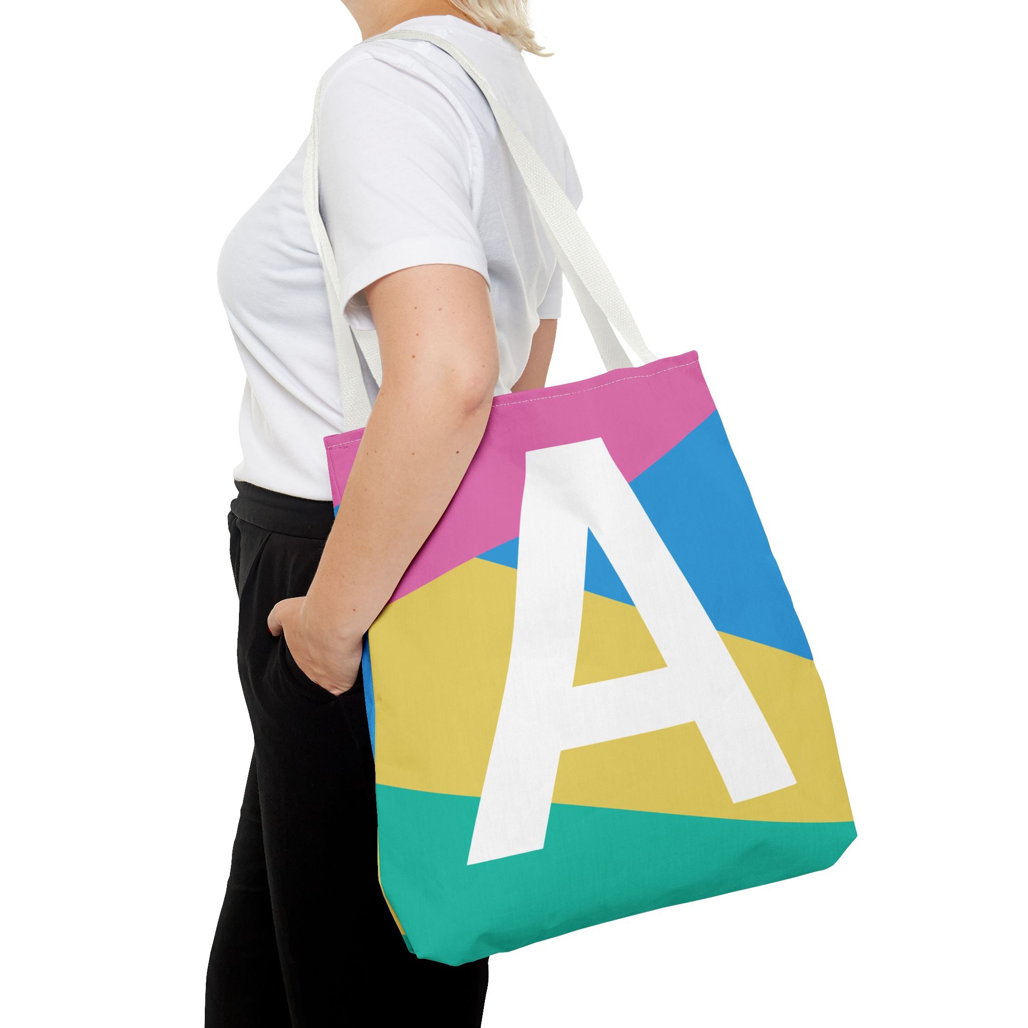 Monogram 'A' Colorblock Tote Bag — Personalized Initial A Shoulder Tote