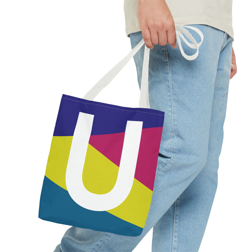 Monogram 'U' Colorblock Tote Bag — Personalized Initial U Shoulder Tote
