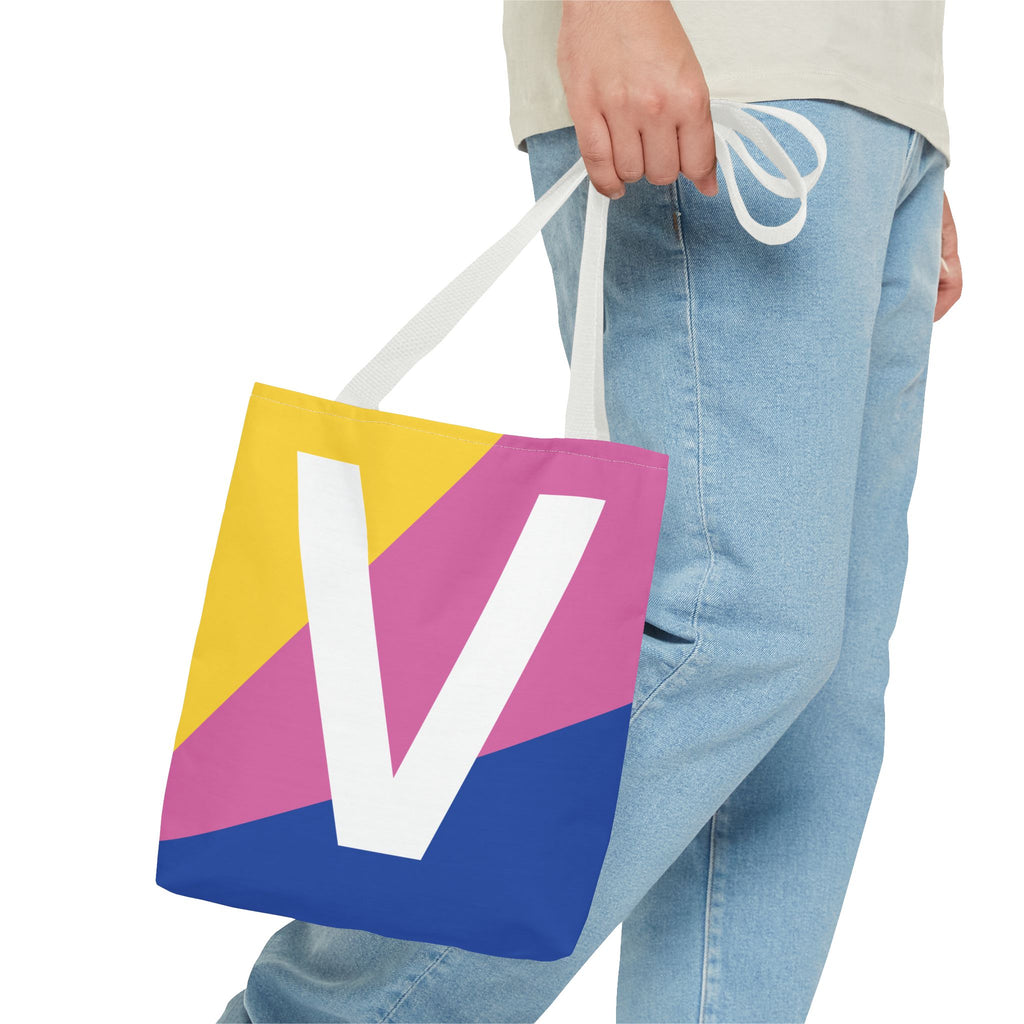 Monogram 'V' Colorblock Tote Bag — Personalized Initial V Shoulder Tote