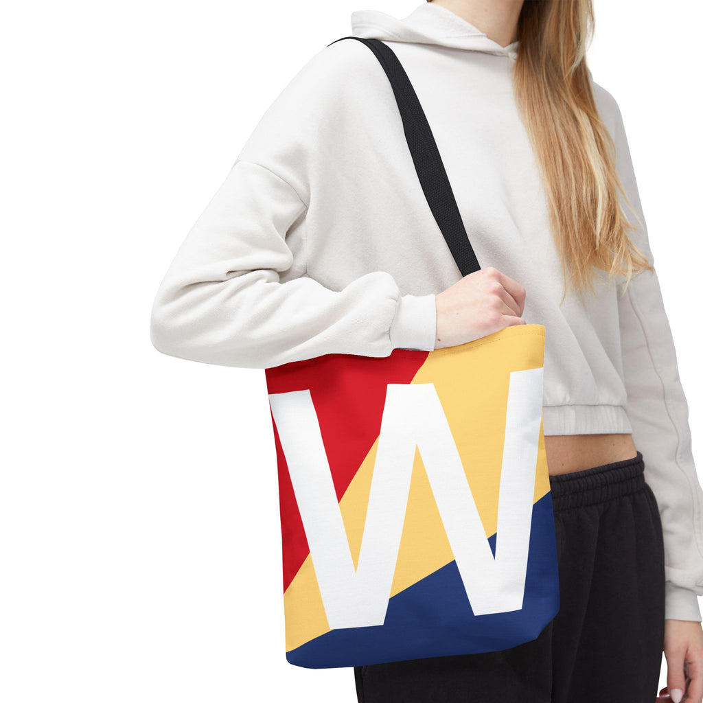 Monogram 'W' Colorblock Tote Bag — Personalized Initial W Shoulder Tote