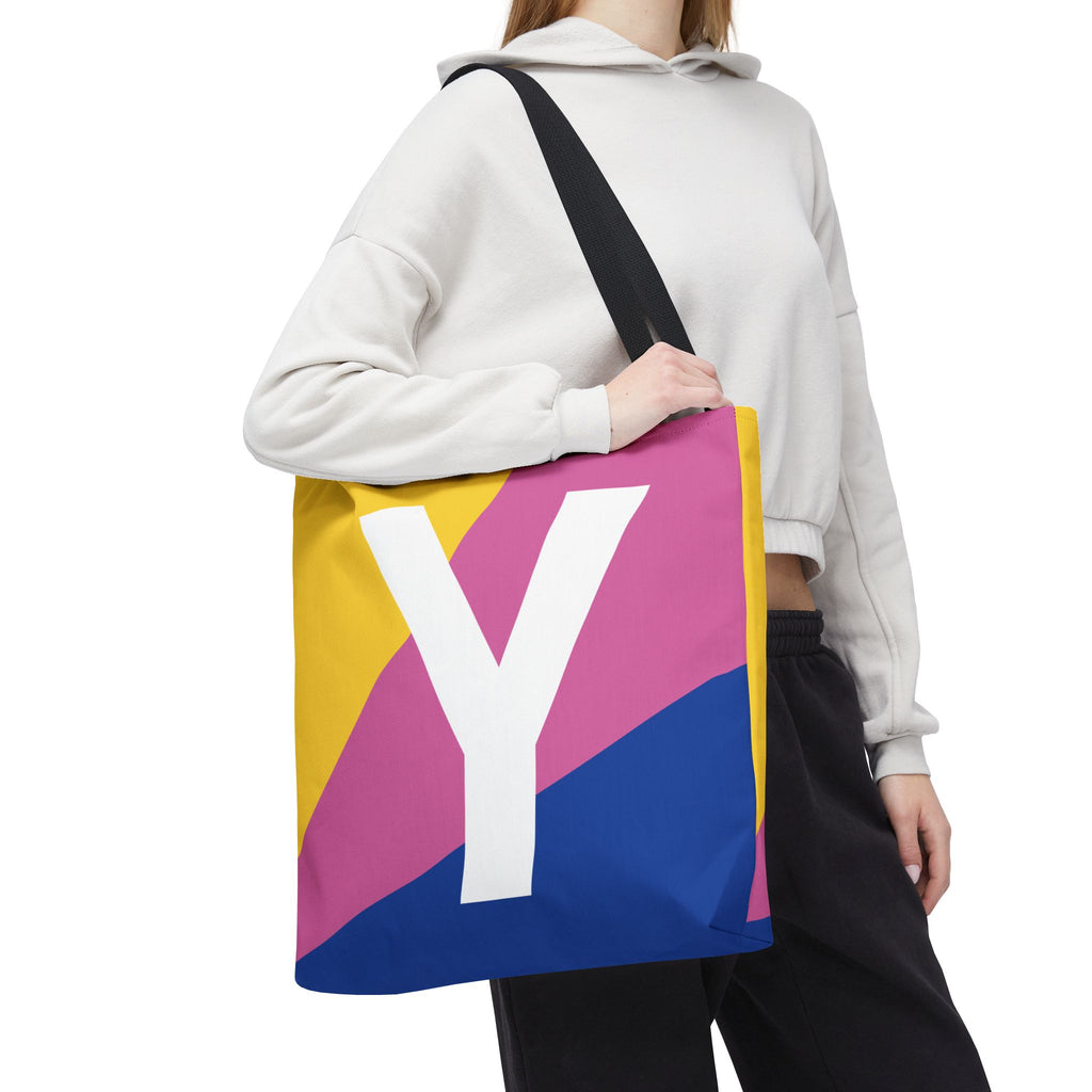 Monogram 'Y' Colorblock Tote Bag — Personalized Initial Y Shoulder Tote