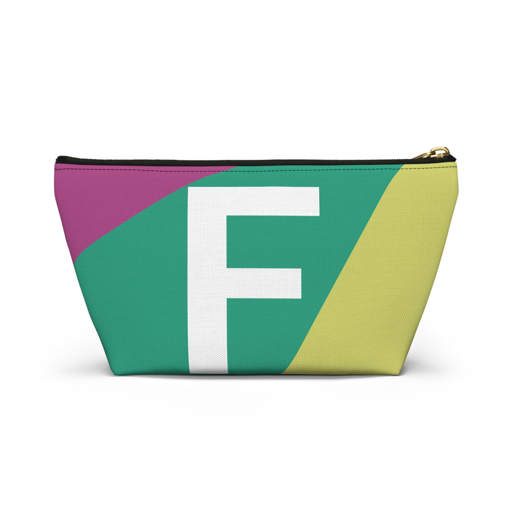 Initials Colorblock Accessory Pouch — Monogram F T-Bottom Cosmetic Bag