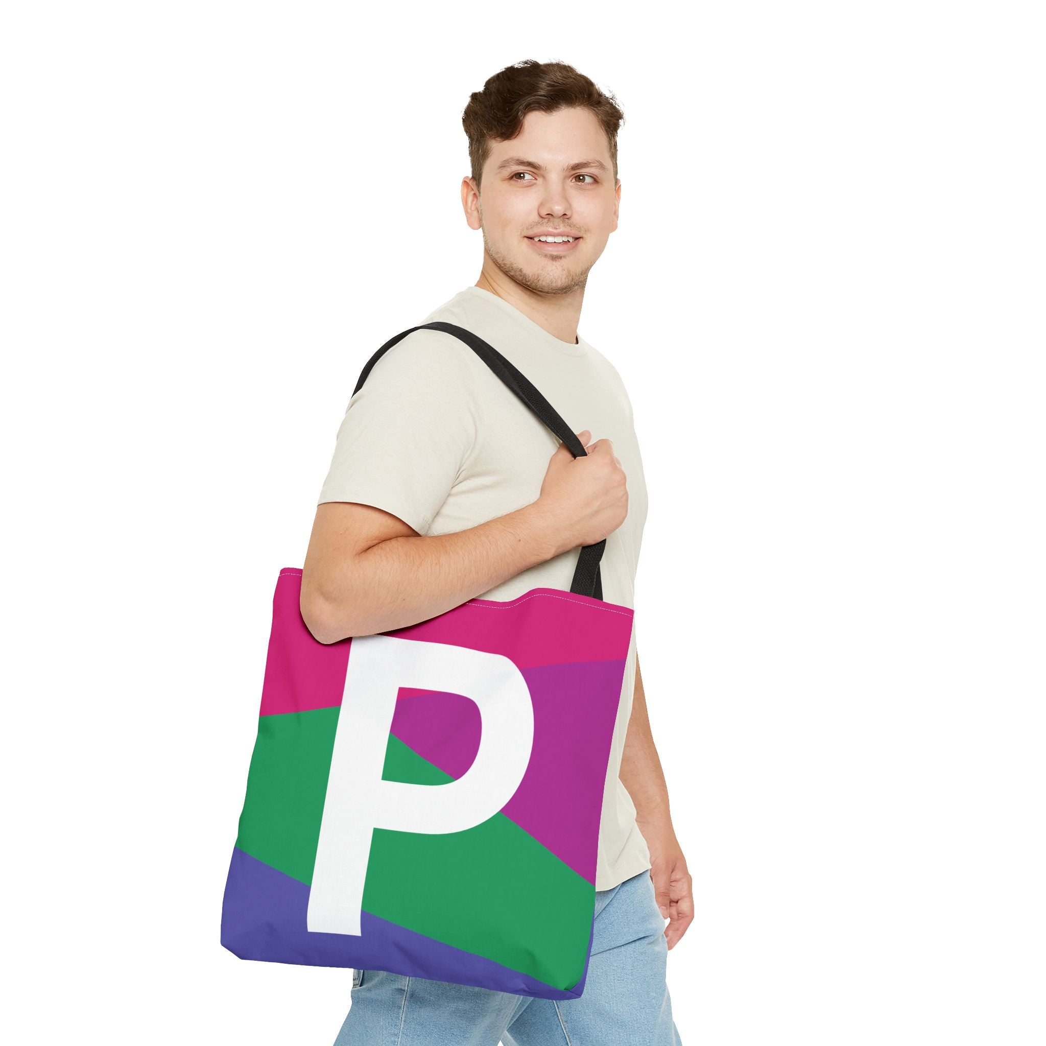 Monogram 'P' Colorblock Tote Bag — Personalized Initial P Shoulder Tote