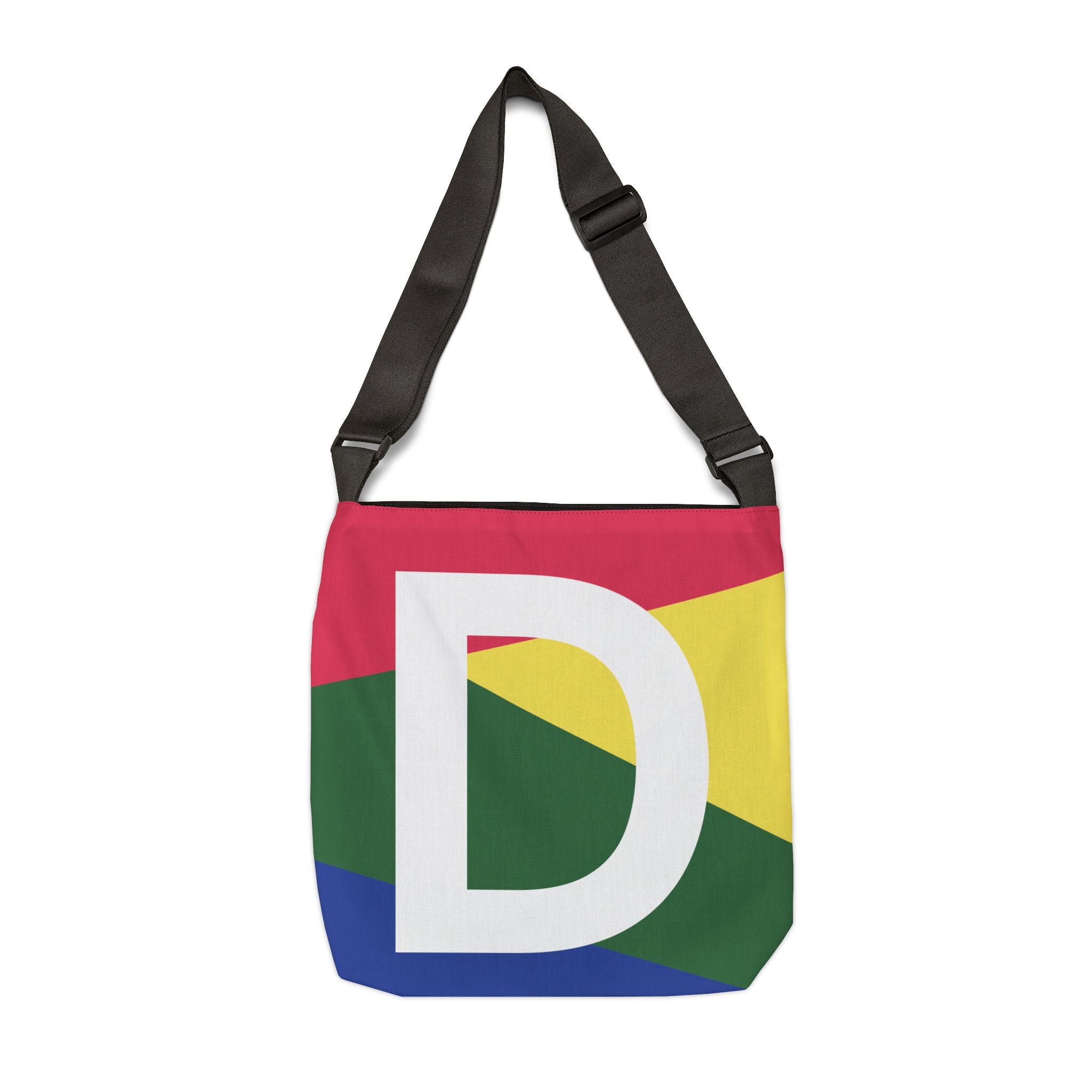 Initial Letter 'D' Colorblock Adjustable Tote Bag — Monogram Alphabet Shoulder Bag