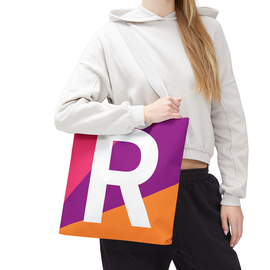Monogram 'R' Colorblock Tote Bag — Personalized Initial R Shoulder Tote