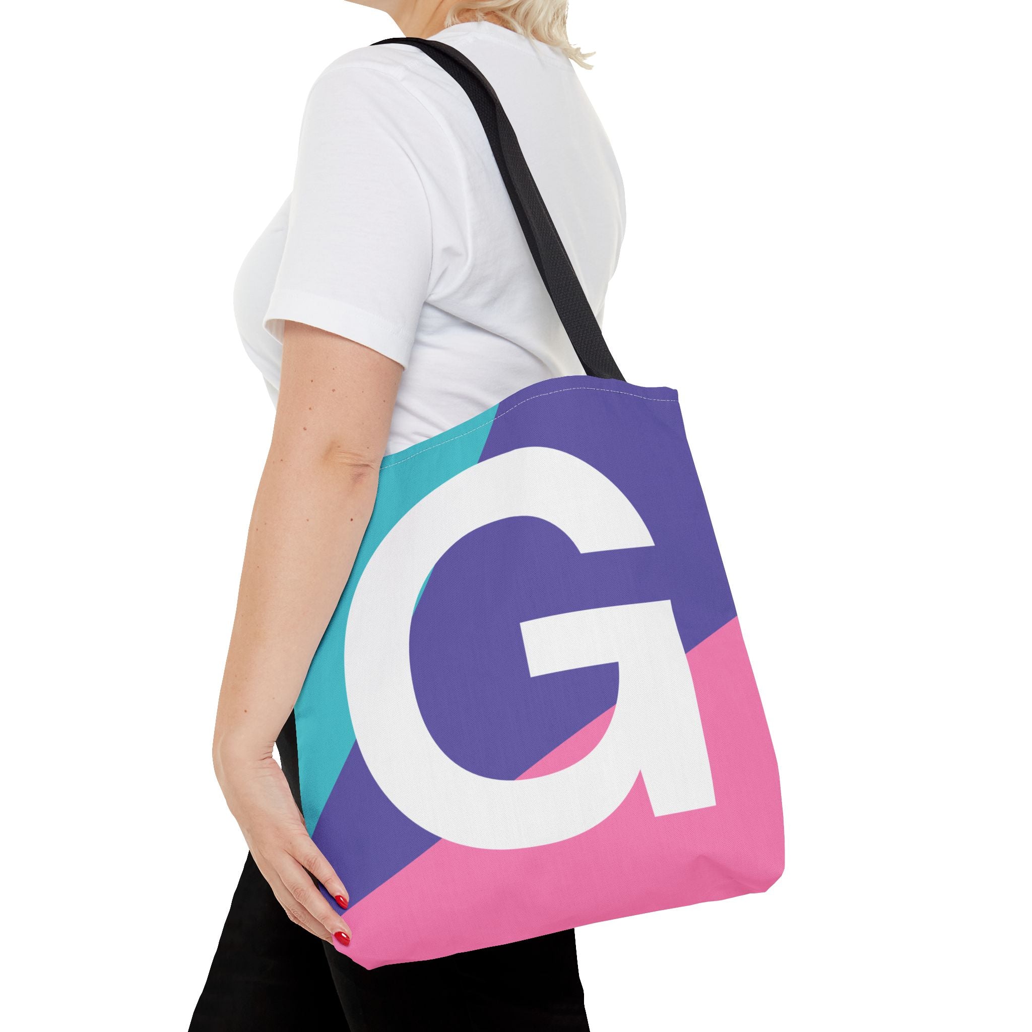 Monogram 'G' Colorblock Tote Bag — Personalized Initial G Shoulder Tote