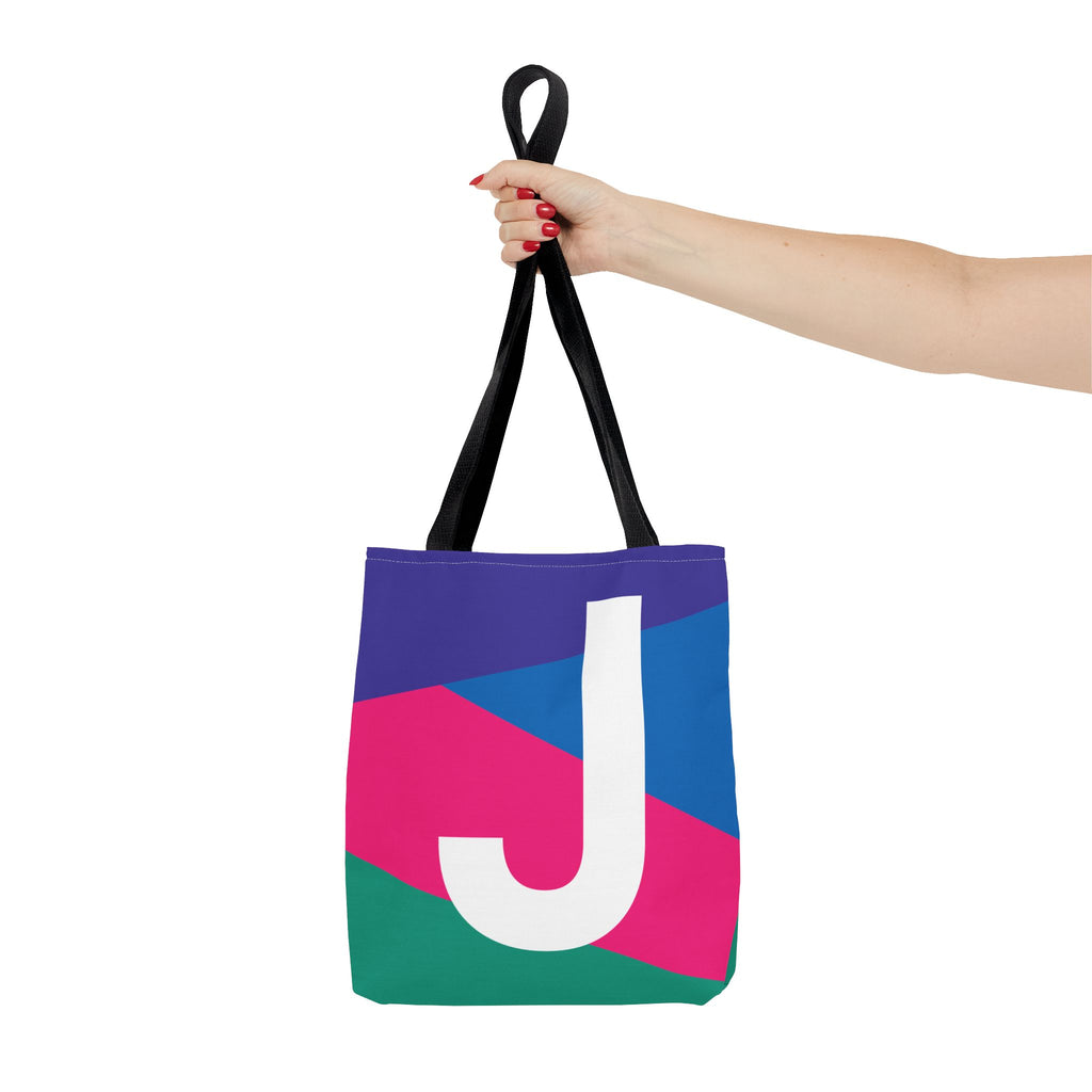 Monogram 'J' Colorblock Tote Bag — Personalized Initial J Shoulder Tote