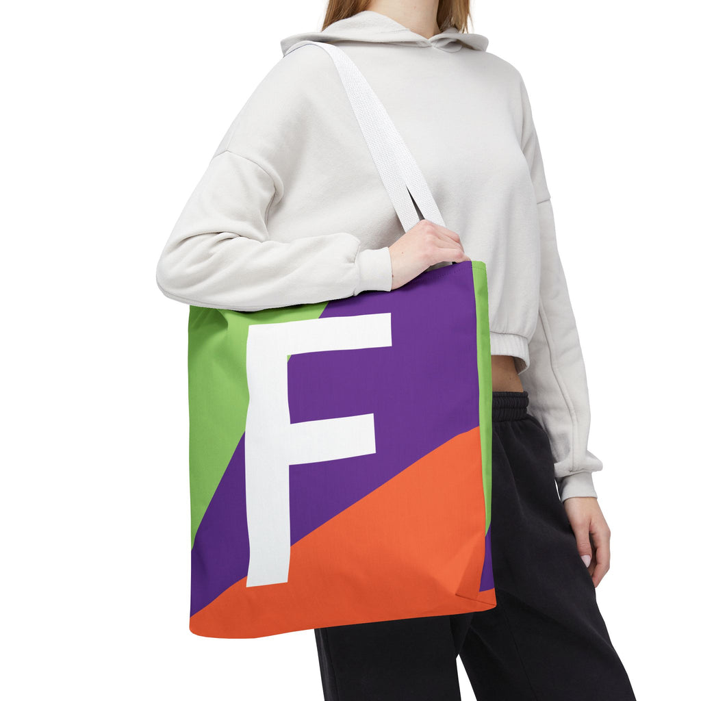 Monogram 'F' Colorblock Tote Bag — Personalized Initial F Shoulder Tote