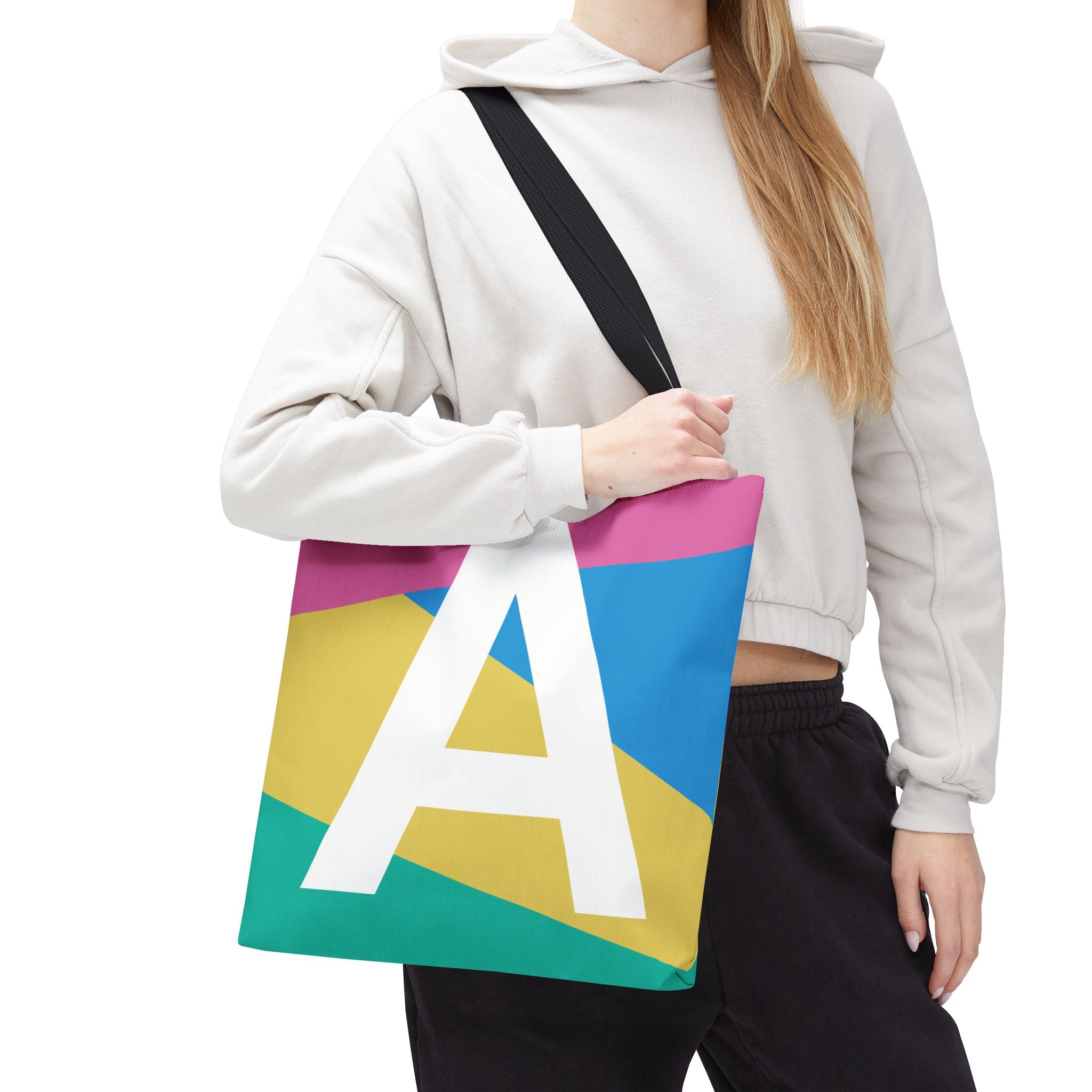 Monogram 'A' Colorblock Tote Bag — Personalized Initial A Shoulder Tote