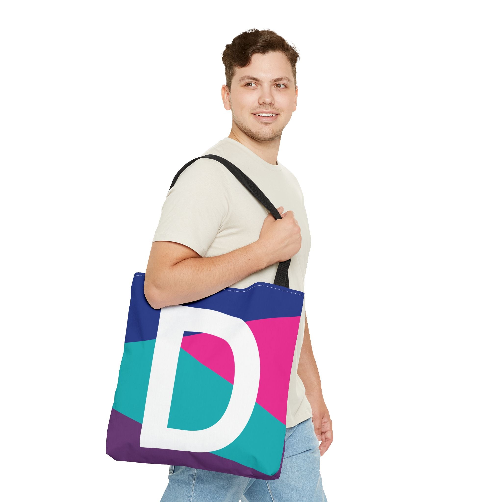 Monogram 'D' Colorblock Tote Bag — Personalized Initial D Shoulder Tote