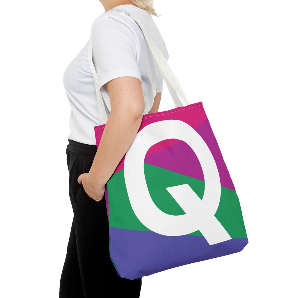 Monogram 'Q' Colorblock Tote Bag — Personalized Initial Q Shoulder Tote