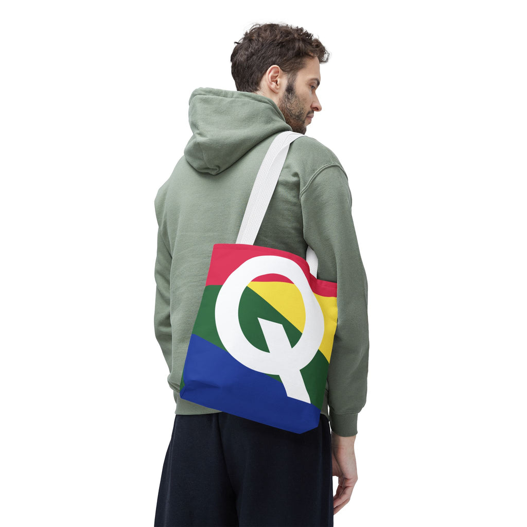 Monogram 'Q' Colorblock Tote Bag — Personalized Initial Q Shoulder Tote