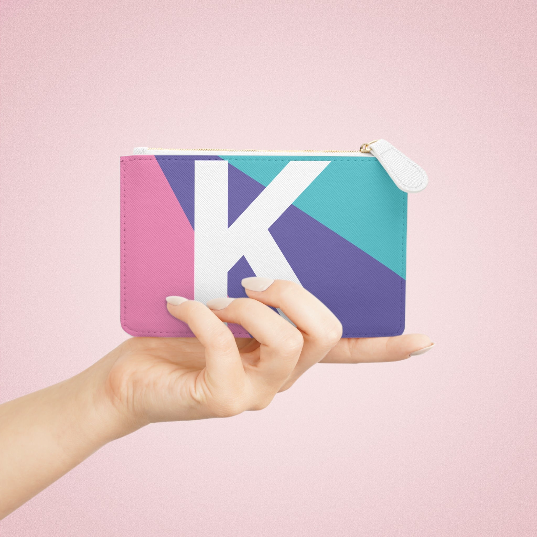 Initial K Mini Clutch — Colorblock Monogram Wristlet Wallet