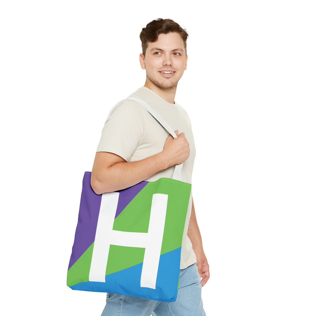 Monogram 'H' Colorblock Tote Bag — Personalized Initial H Shoulder Tote